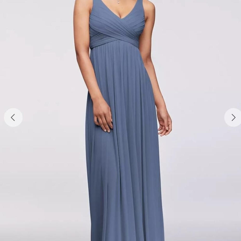 David's Bridal Slate Blue Empire Waist Prom Dress